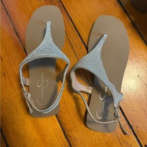 Jessica Simpson Silver Glittery T-Strap Sandals